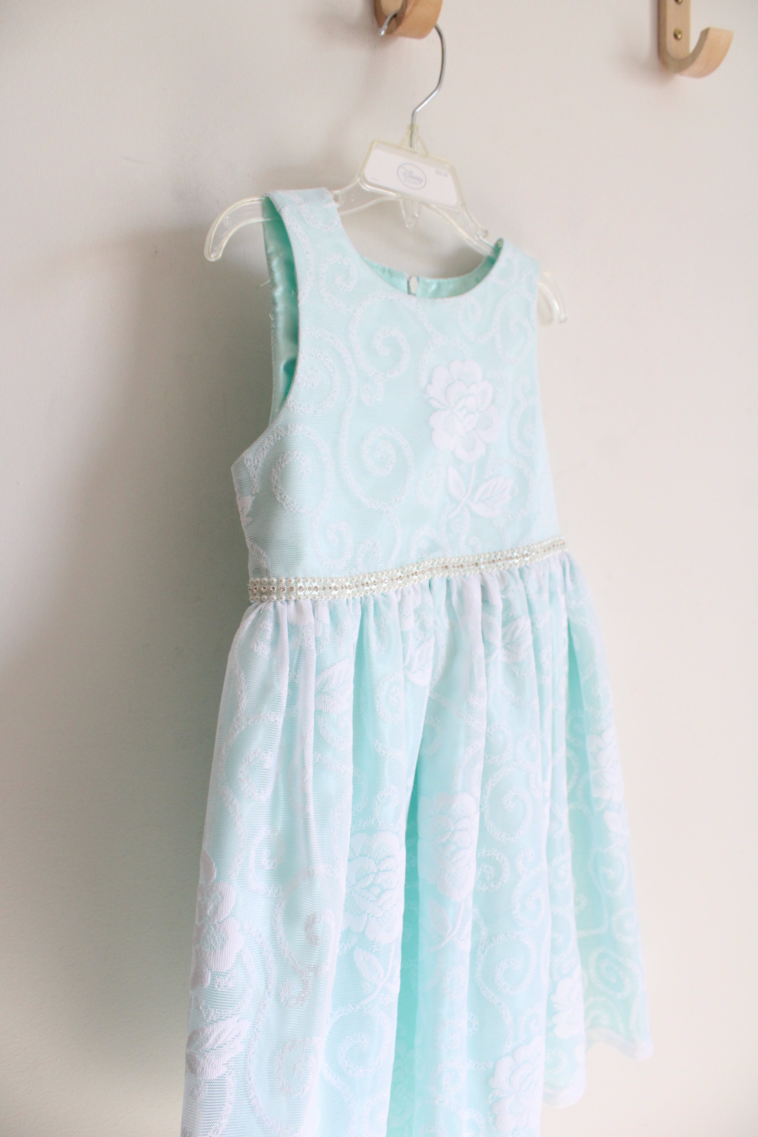 American Princess Pearl Rhinestone Waist Mint Green Floral Dress | Youth 6