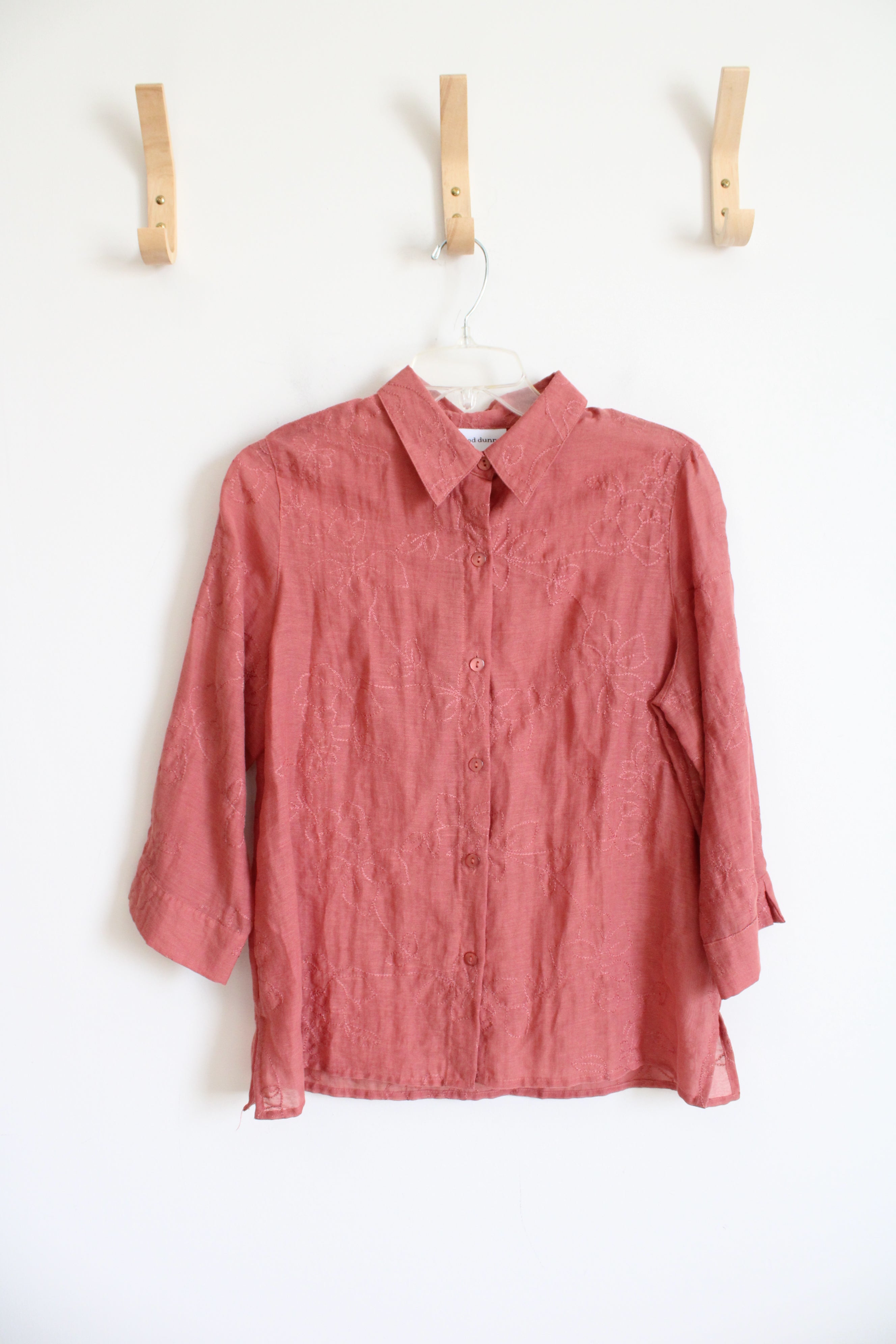 Alfred Dunner Dusty Rose Embroidered Button Down Top | 10