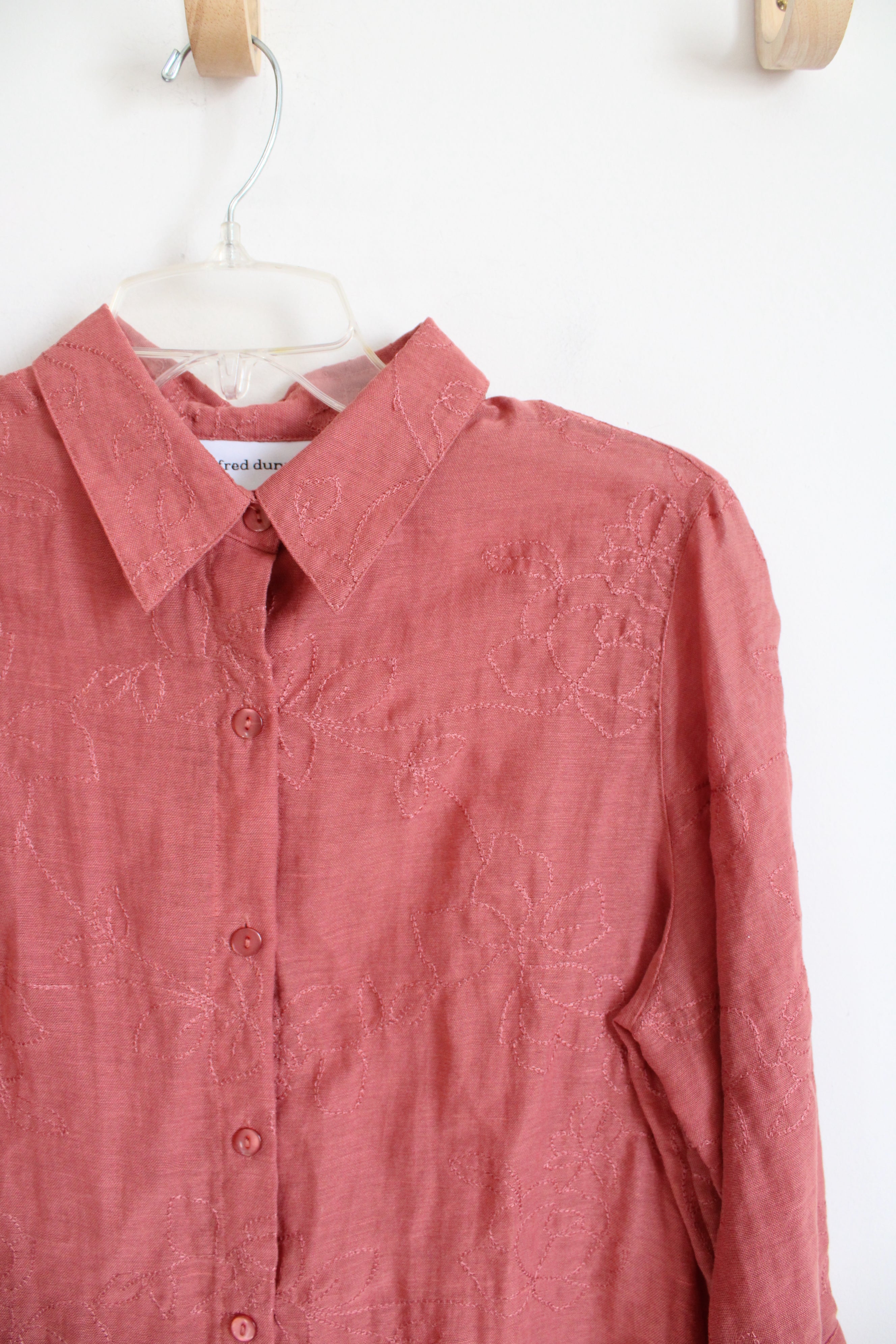 Alfred Dunner Dusty Rose Embroidered Button Down Top | 10