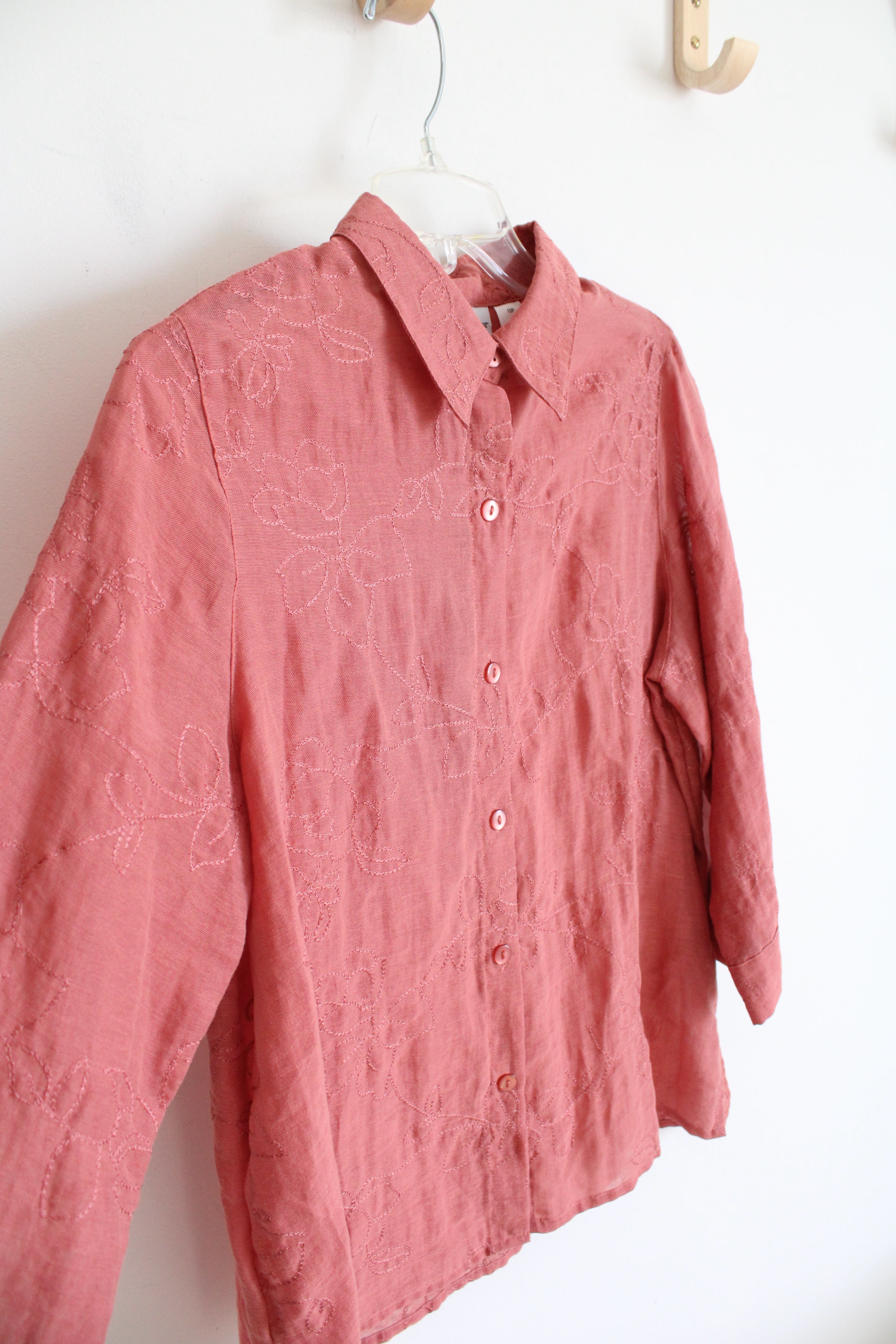 Alfred Dunner Dusty Rose Embroidered Button Down Top | 10