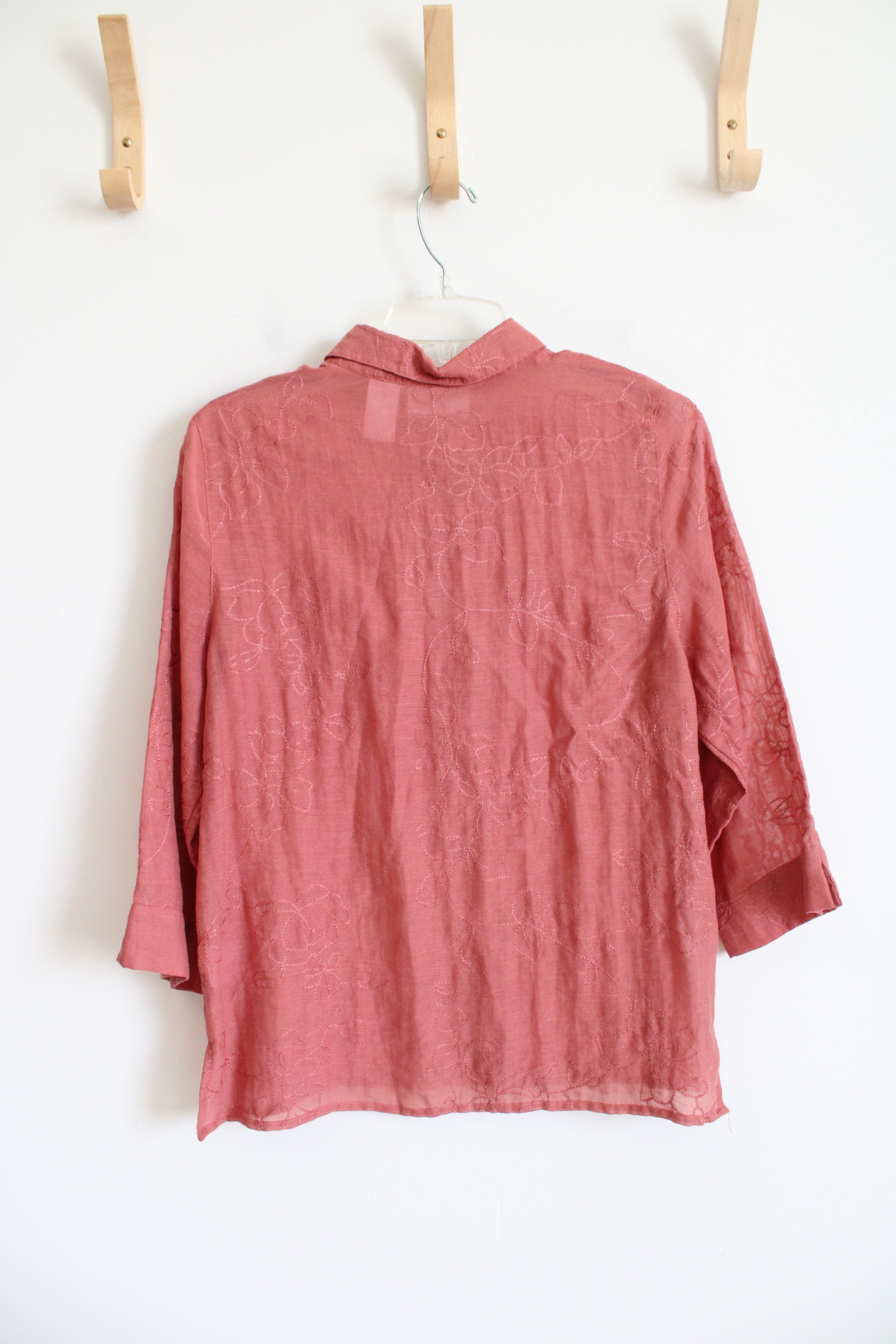 Alfred Dunner Dusty Rose Embroidered Button Down Top | 10