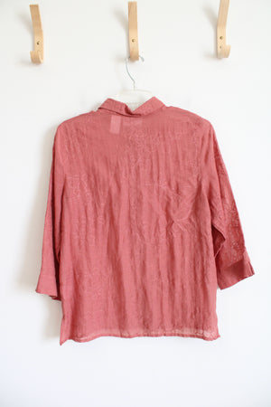 Alfred Dunner Dusty Rose Embroidered Button Down Top | 10