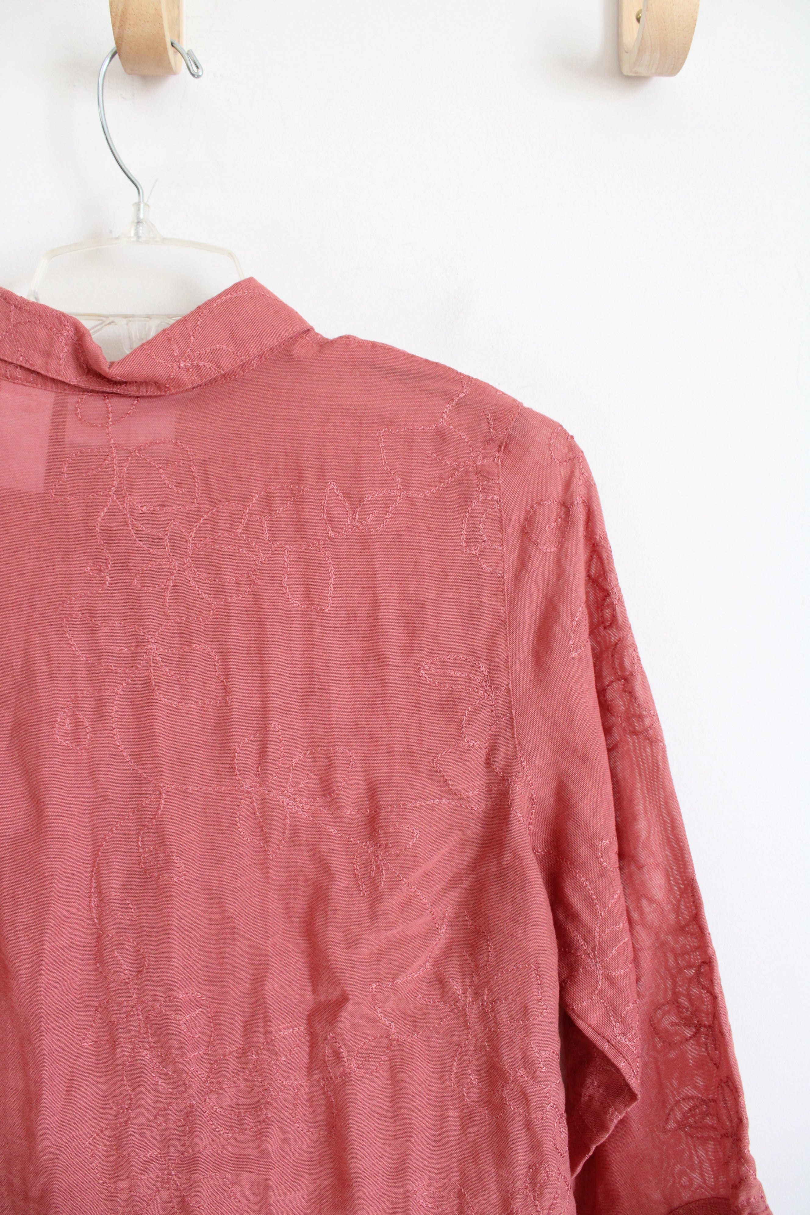 Alfred Dunner Dusty Rose Embroidered Button Down Top | 10