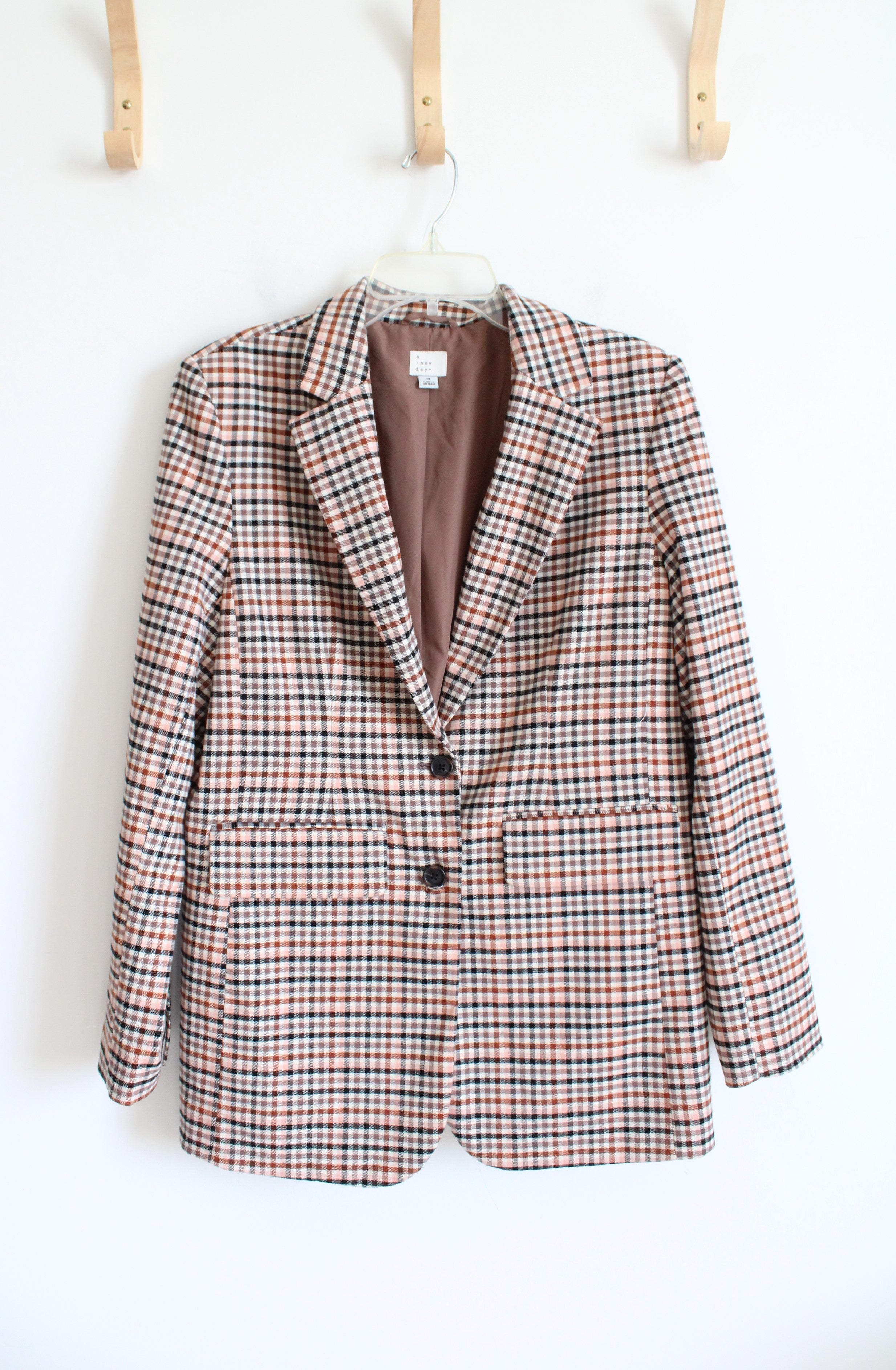 A New Day Brown Black & Pink Plaid Blazer | M