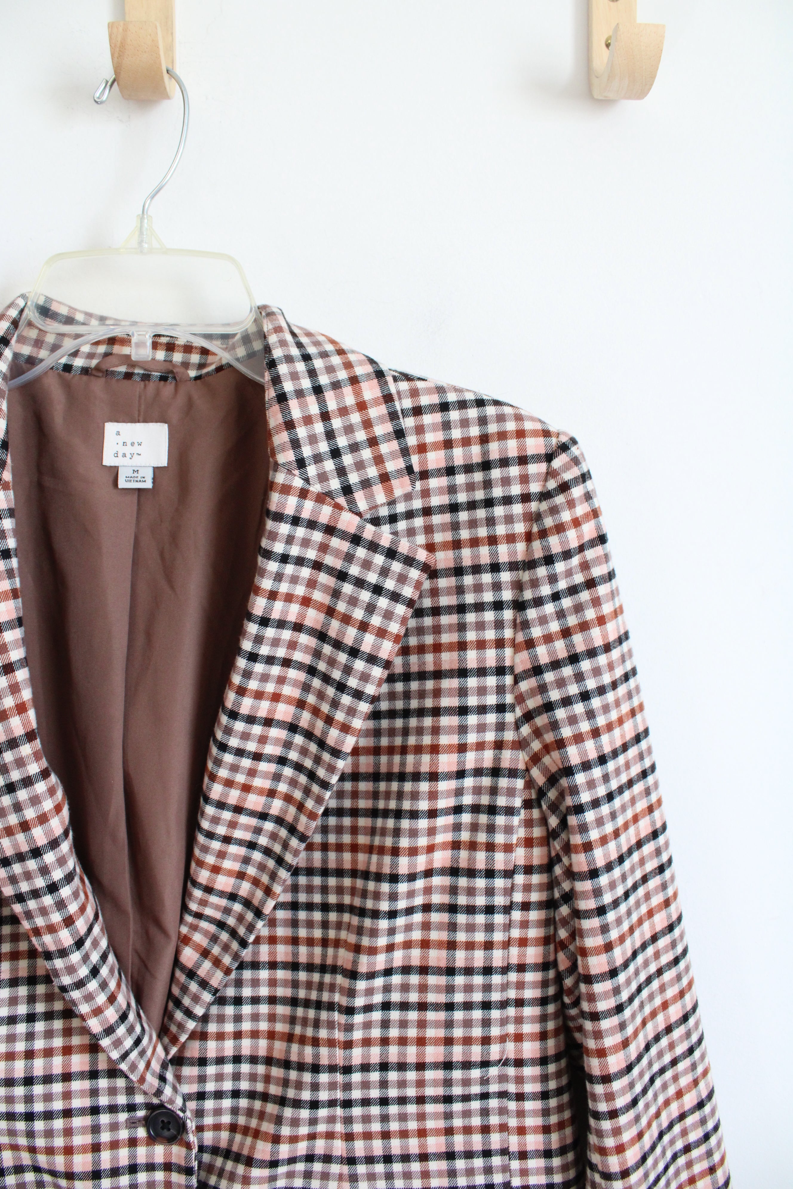 A New Day Brown Black & Pink Plaid Blazer | M