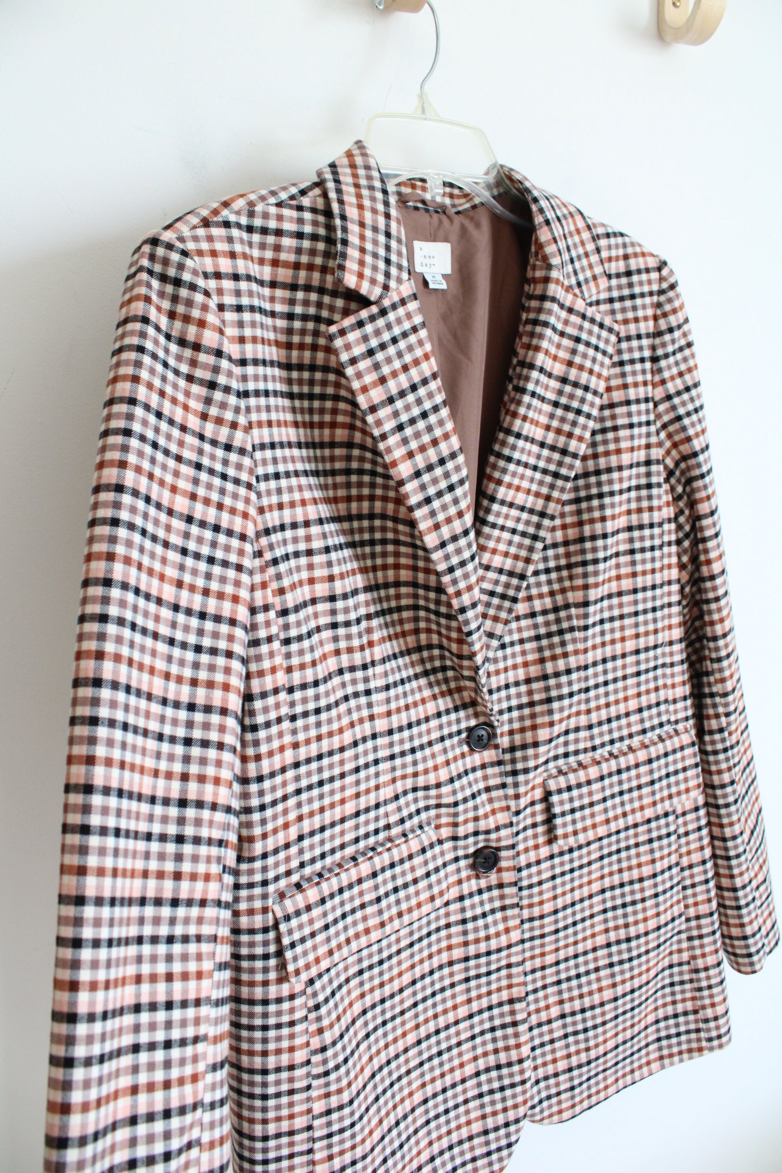 A New Day Brown Black & Pink Plaid Blazer | M