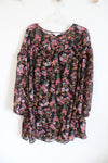 Time And Tru Black Floral Chiffon Long Sleeved Dress | XL