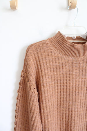 Democracy Tan Shimmer Mock Neck Sweater | M