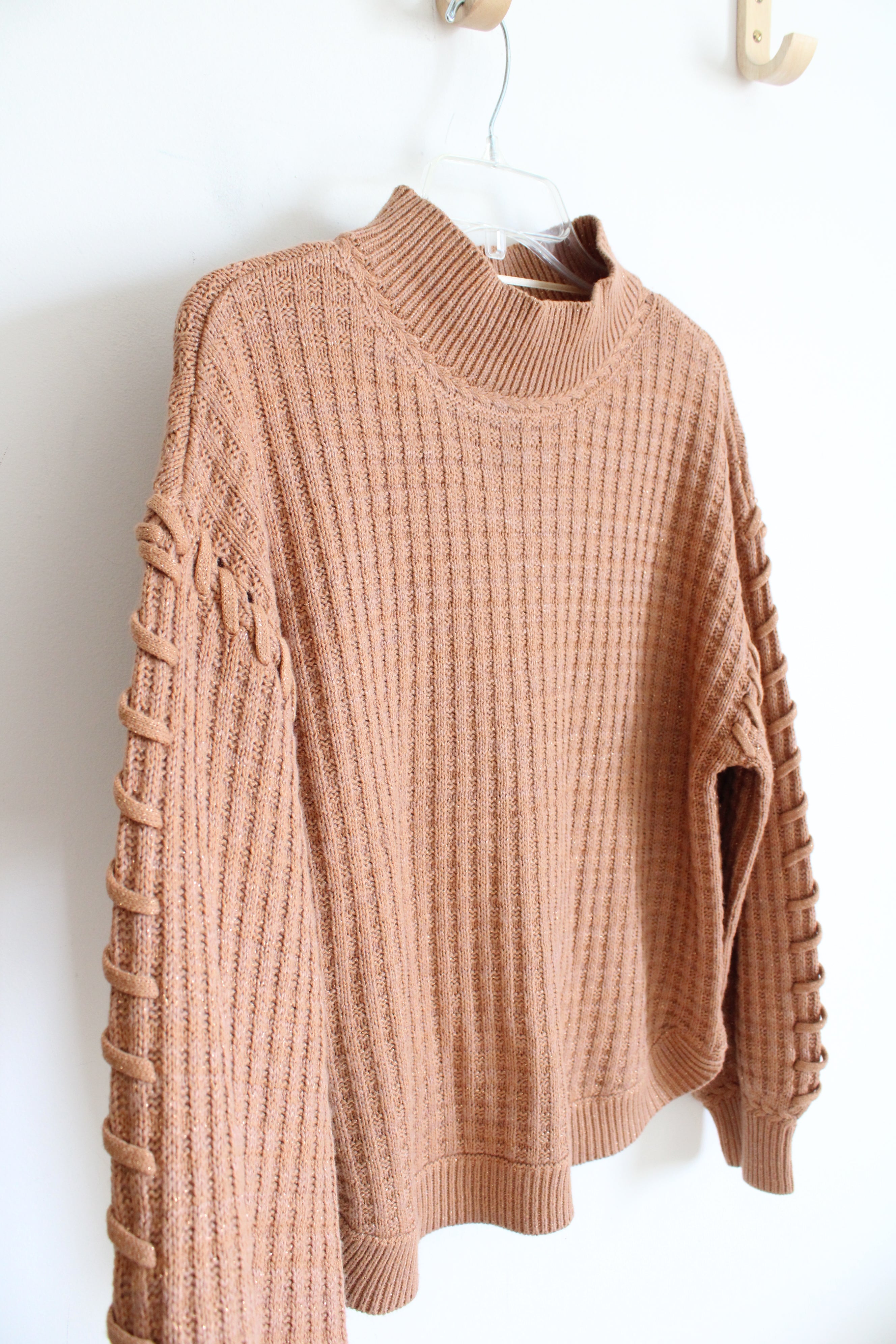 Democracy Tan Shimmer Mock Neck Sweater | M