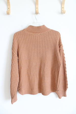 Democracy Tan Shimmer Mock Neck Sweater | M