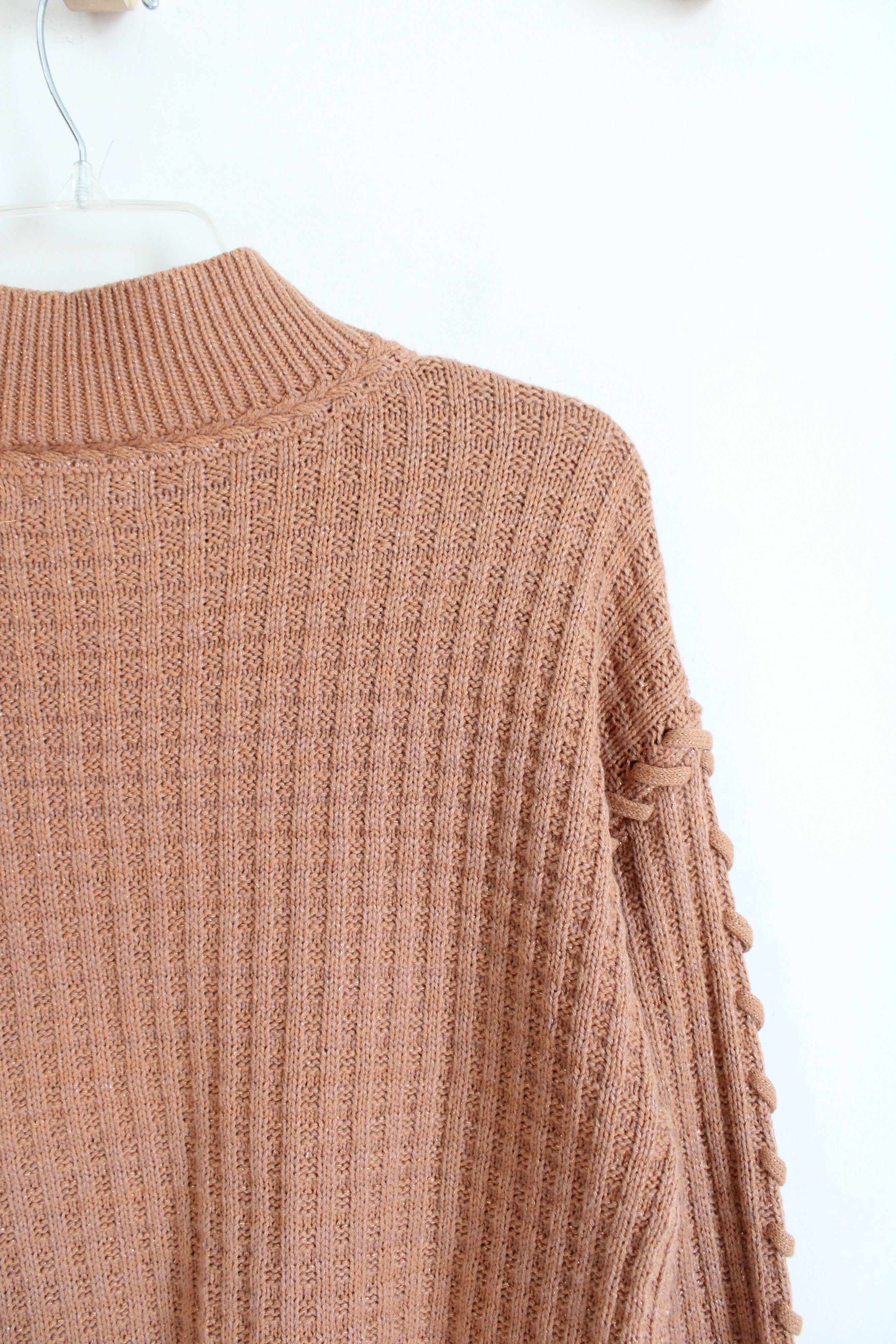 Democracy Tan Shimmer Mock Neck Sweater | M