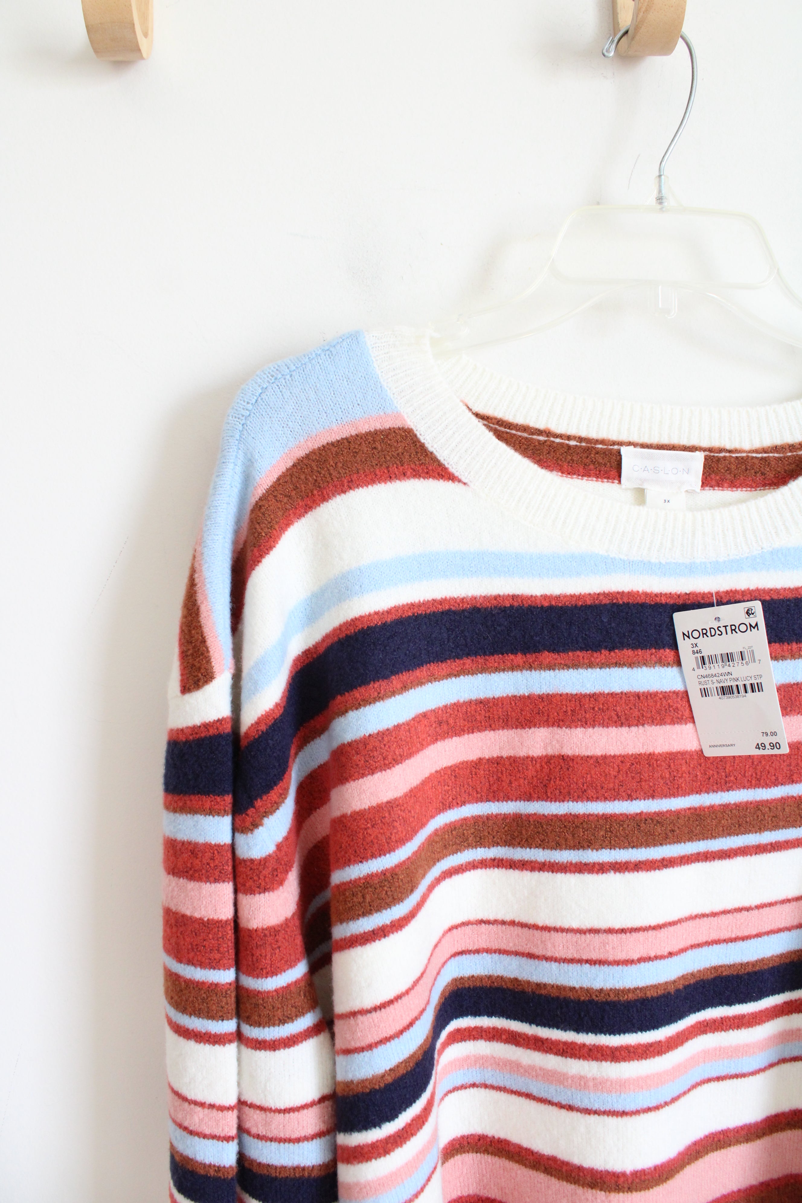 NEW Nordstrom Caslon Rust Navy & Pink Striped Lucy Sweater | 3X