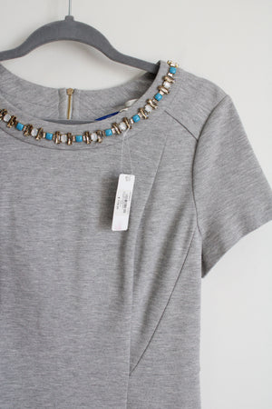 NEW Cole Haan Coleson Gray Rhinestone Neckline Dress | 8