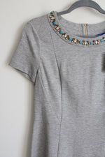 NEW Cole Haan Coleson Gray Rhinestone Neckline Dress | 8