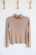 Joseph A. Silk Blend Tan Shimmer Turtleneck Top | M