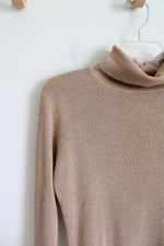 Joseph A. Silk Blend Tan Shimmer Turtleneck Top | M