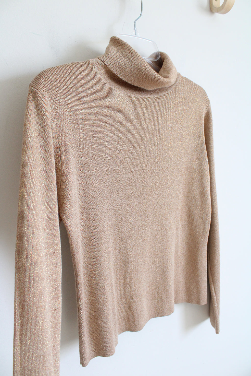 Joseph A. Silk Blend Tan Shimmer Turtleneck Top | M