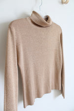 Joseph A. Silk Blend Tan Shimmer Turtleneck Top | M