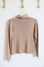 Joseph A. Silk Blend Tan Shimmer Turtleneck Top | M