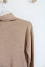 Joseph A. Silk Blend Tan Shimmer Turtleneck Top | M