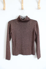 Joseph A. Silk Blend Brown Shimmer Turtleneck Top | M