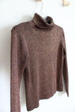 Joseph A. Silk Blend Brown Shimmer Turtleneck Top | M