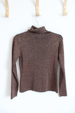 Joseph A. Silk Blend Brown Shimmer Turtleneck Top | M