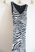 Elaua Kattau Black White Tulle Zebra Stretch Ruched Maxi Dress | S