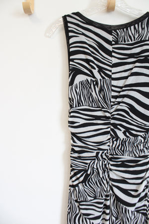 Elaua Kattau Black White Tulle Zebra Stretch Ruched Maxi Dress | S