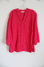 JM Collection Woman Linen Hot Pink Lace Trimmed Top | 18W