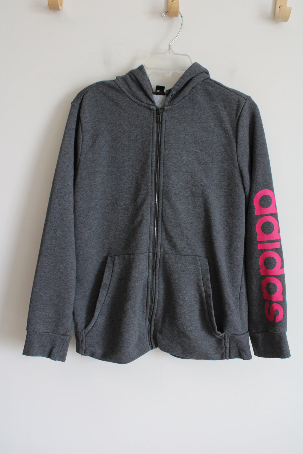 Adidas Gray & Pink Logo Hoodie | Youth L (16/18)