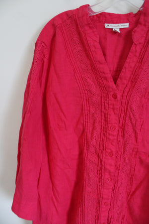 JM Collection Woman Linen Hot Pink Lace Trimmed Top | 18W