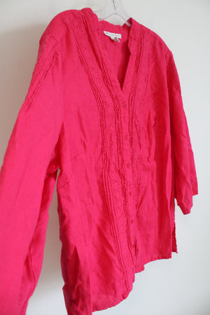 JM Collection Woman Linen Hot Pink Lace Trimmed Top | 18W