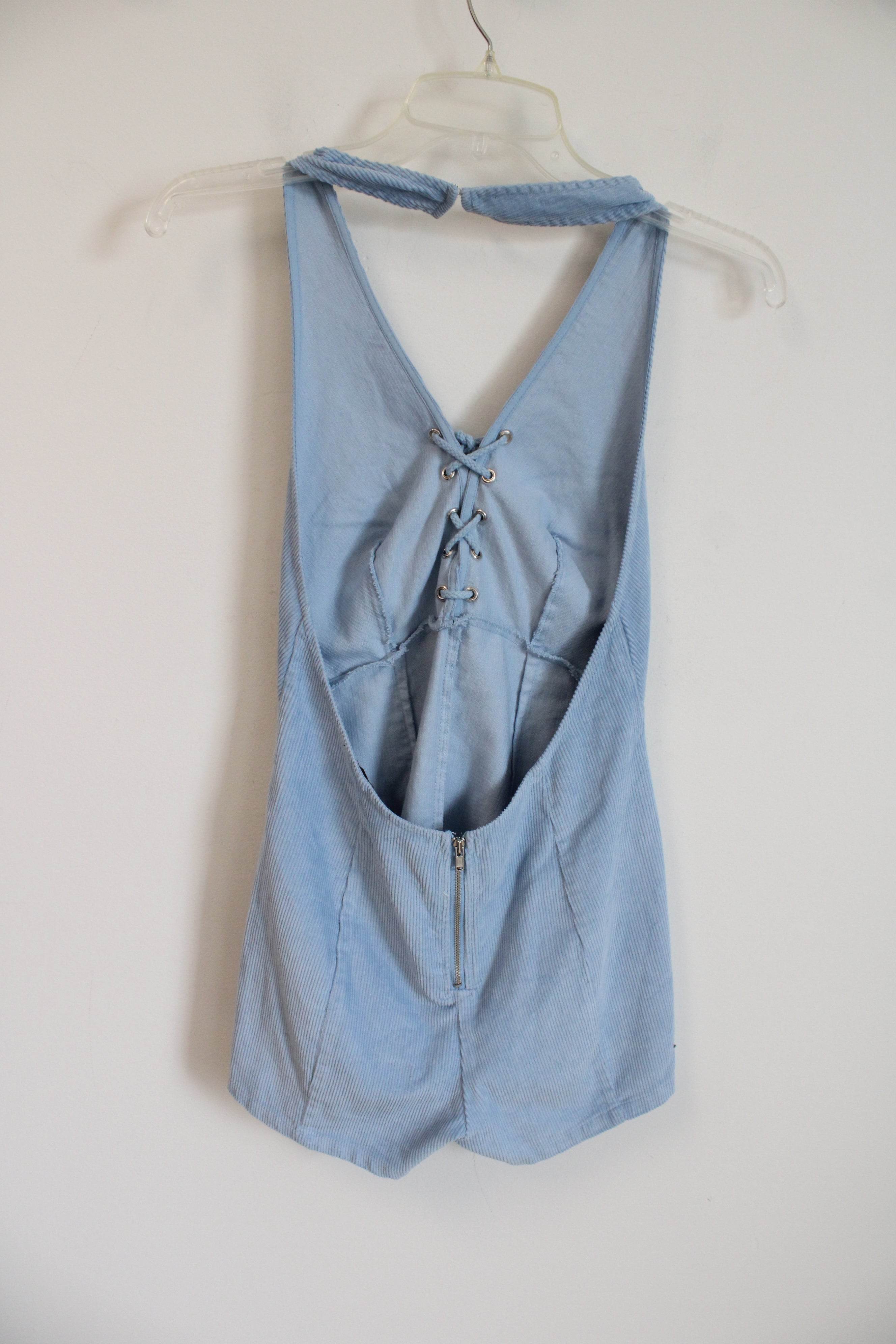 Forever 21 Light Blue Corduroy Halter Neck Romper | S