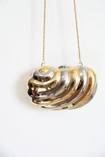 Vintage Gold & Silver Hardshell Metal Clam Gold Chain Bag