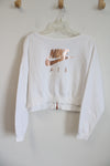 Nike Rose Gold Logo White Pullover Crop Sweatshirt | L