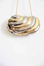 Vintage Gold & Silver Hardshell Metal Clam Gold Chain Bag