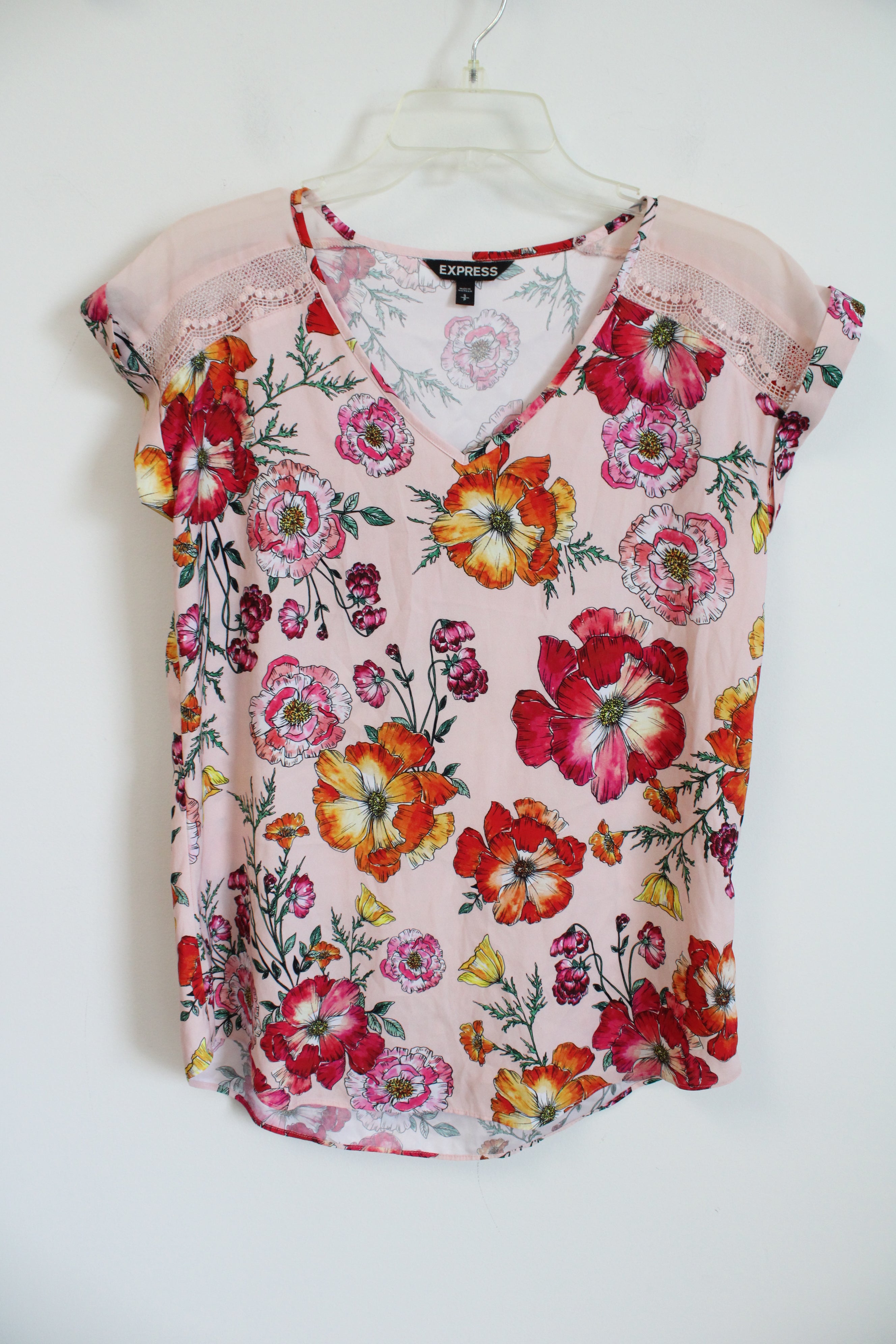 Express Pink Floral Satin Blouse | S