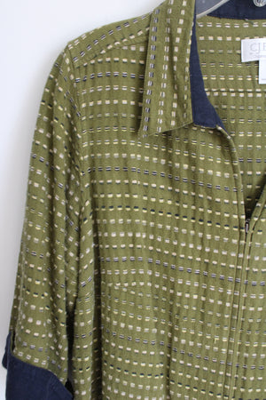 C.J. Banks Green Linen Woven Zip Up Light Jacket | 1X