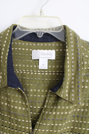 C.J. Banks Green Linen Woven Zip Up Light Jacket | 1X