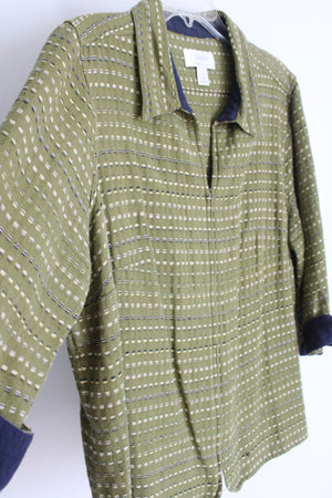 C.J. Banks Green Linen Woven Zip Up Light Jacket | 1X