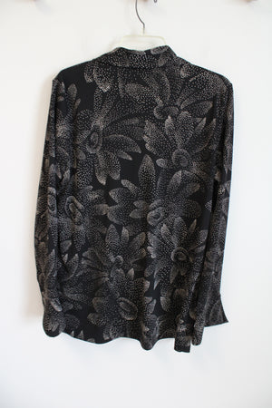 Liz Claiborne Black Tan Floral Dotted Button Down Blouse | L