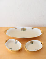 Bavarian Noll Vintage Gold Edged Celery Dish & 6 Salt Cellars