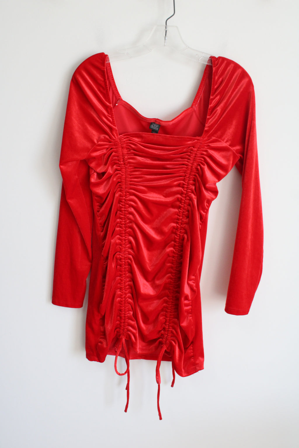 Wild Fable Red Velvet Ruched Long Sleeved Dress | L