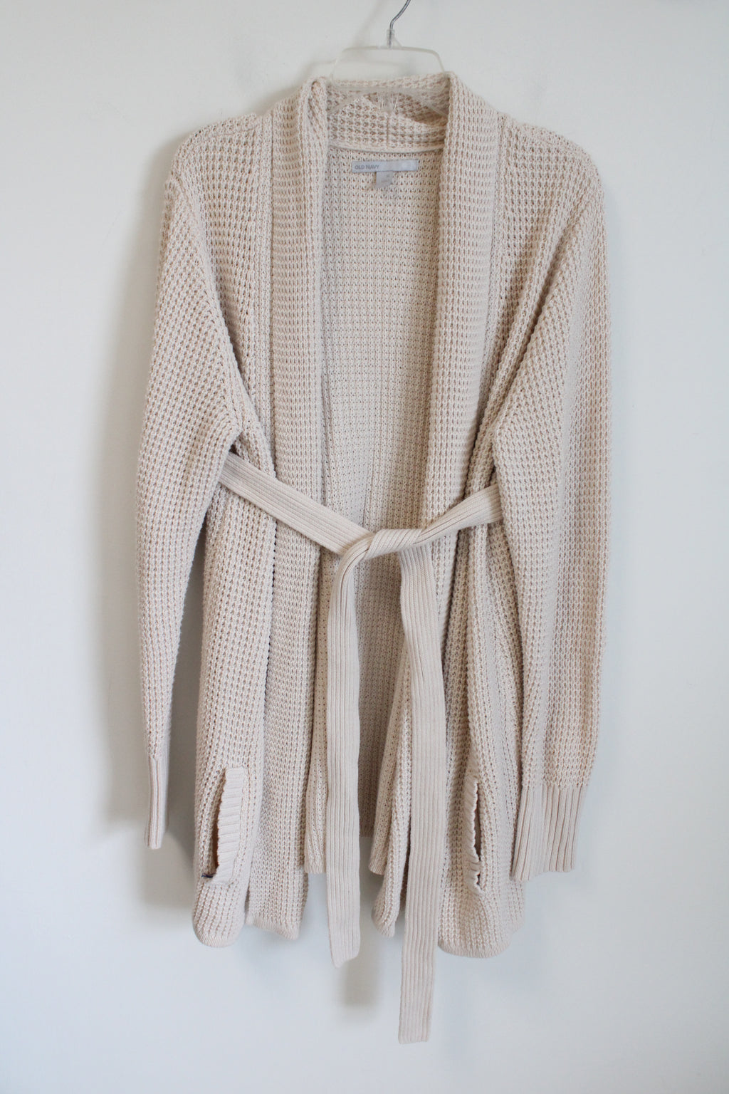 Old Navy Cream Knit Long Belted Cardigan | XL