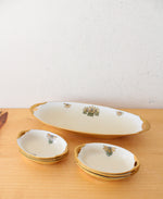 Bavarian Noll Vintage Gold Edged Celery Dish & 6 Salt Cellars