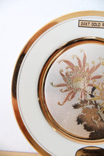 Dynasty Gallery Original Chokin Collection 24KT Gold Rim Copper & Gold Etched Flower & Butterfly Decorative Plate