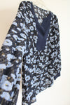 Jones New York Swiss Dotted Blue Floral Long Sleeved Blouse | L