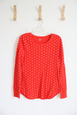 Red & White Polka Dot Waffle Knit Long Sleeved Shirt | XL