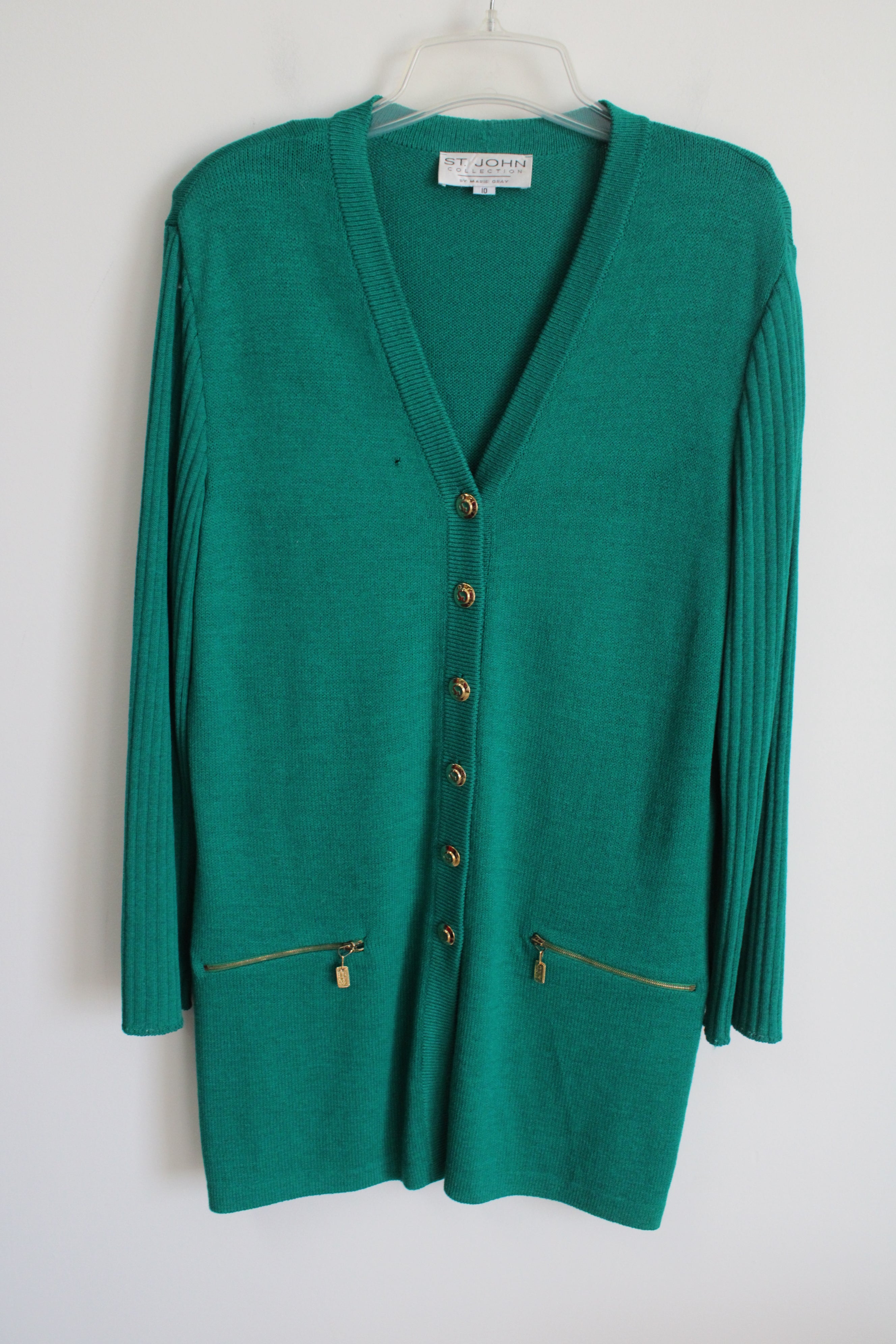 St. John Collection By Marie Gray Green Knit Long Cardigan | 10